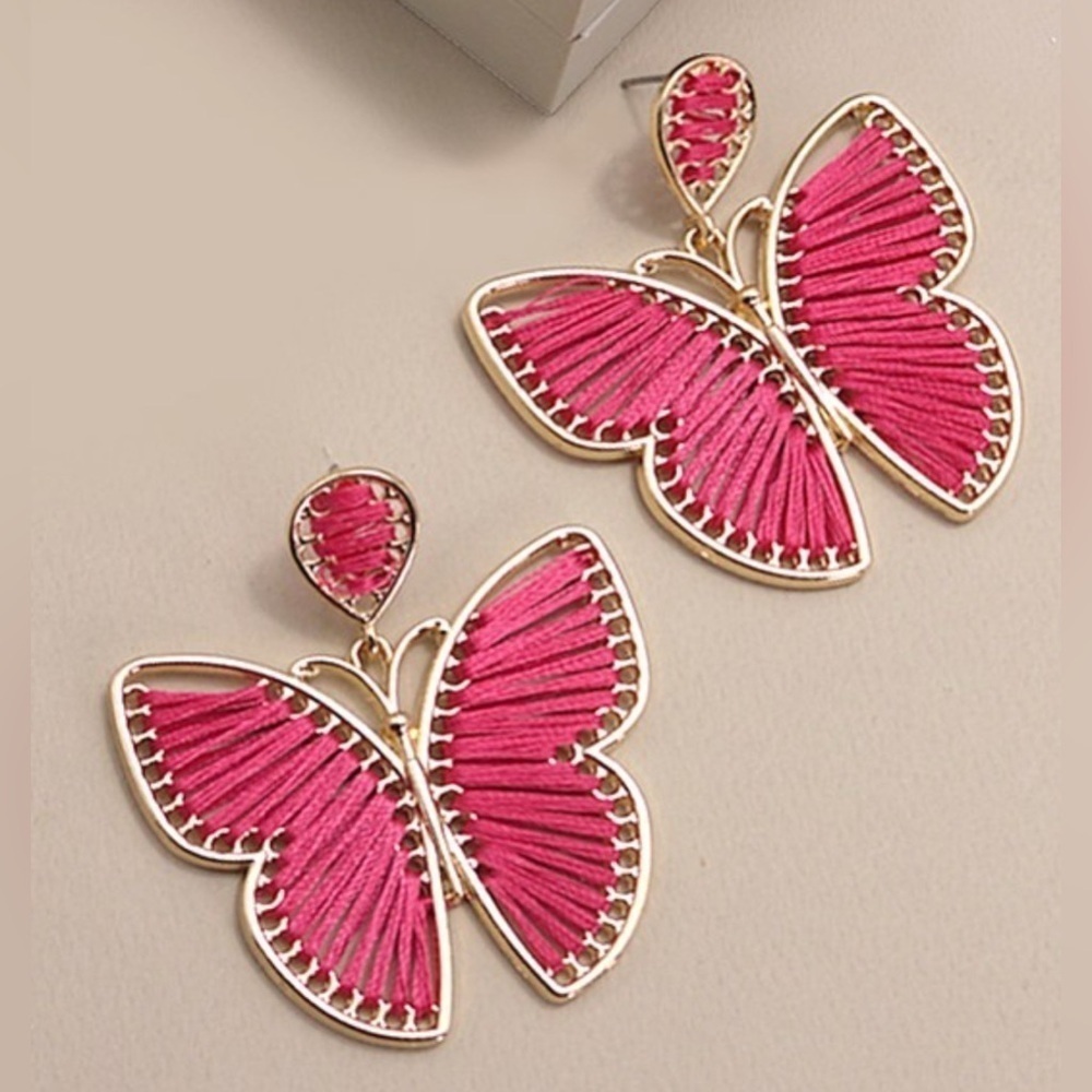 Pink Raffia Butterfly Earrings